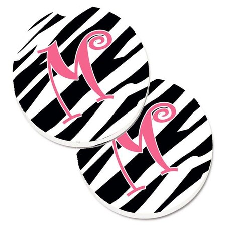 Carolines Treasures Carolines Treasures CJ1037-MCARC Monogram Initial M Zebra Stripe & Pink Set of 2 Cup Holder Car Coaster CJ1037-MCARC